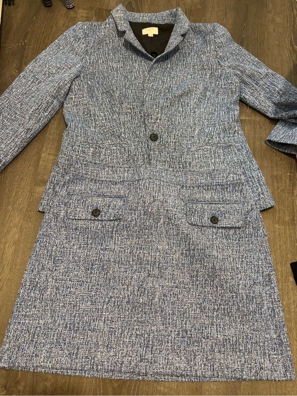 LOFT Blue Tweed Two-Piece Blazer and Skirt Set